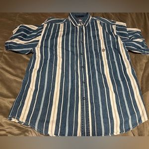 Vintage Coliseum Jeans Striped Short Sleeve Denim Shirt Size Large